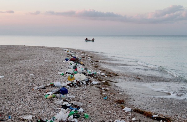 Plastic debris beach